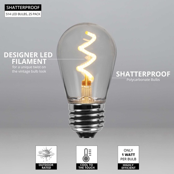 S14 Warm White Zig Zag Filament LED Replacement Bulbs