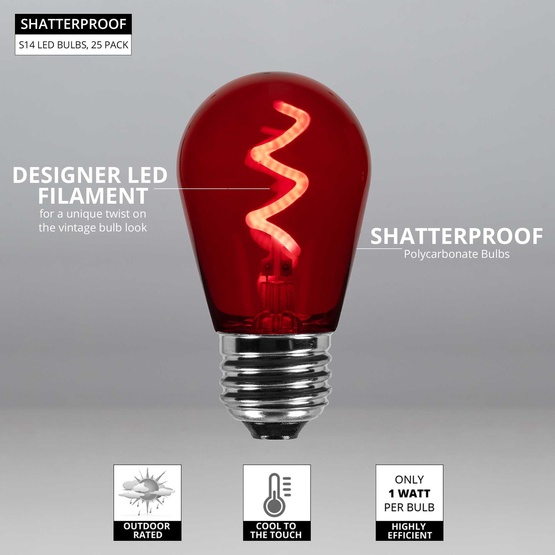 S14 Red Zig Zag Filament LED Replacement Bulbs