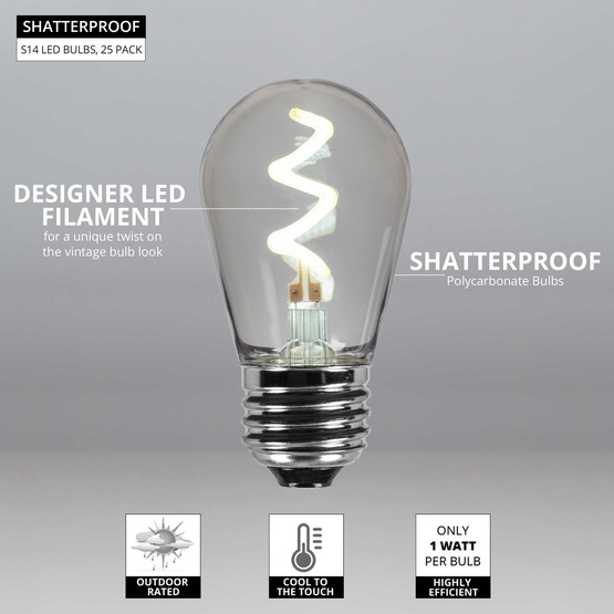 S14 Pure White Zig Zag Filament LED Replacement Bulbs