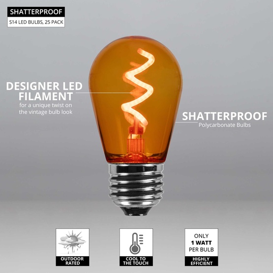 S14 Amber / Orange Zig Zag Filament LED Replacement Bulbs