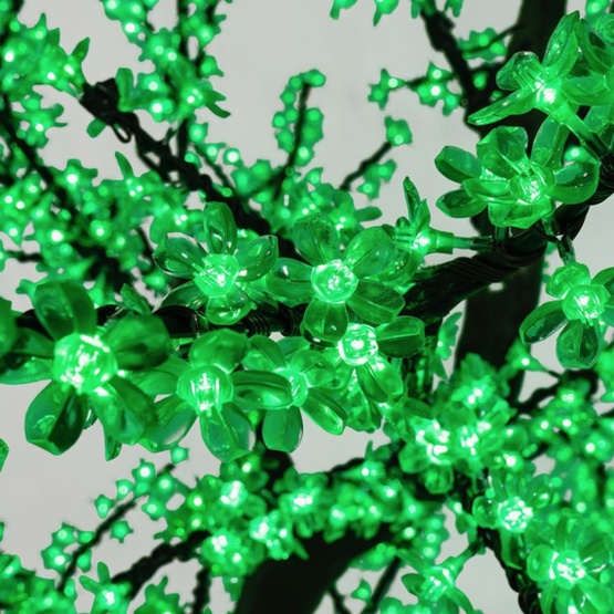 8.5' Black LED Cherry Tree, Green Lights