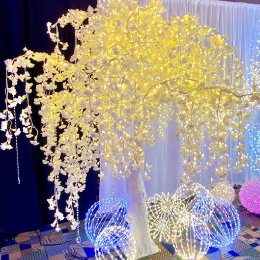 10' White Weeping Willow Tree, Warm White LED Lights