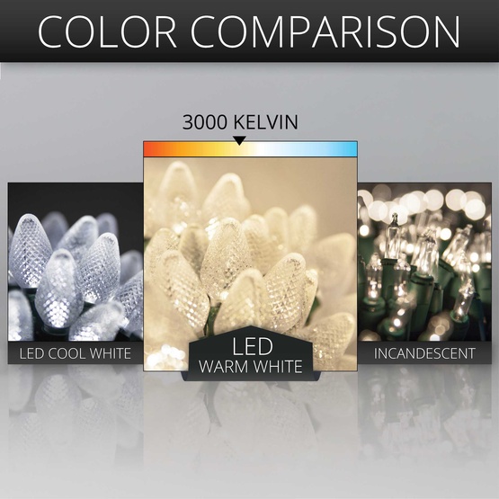 Commercial 25 C7 Warm White Twinkle LED Christmas Lights, 12" Spacing