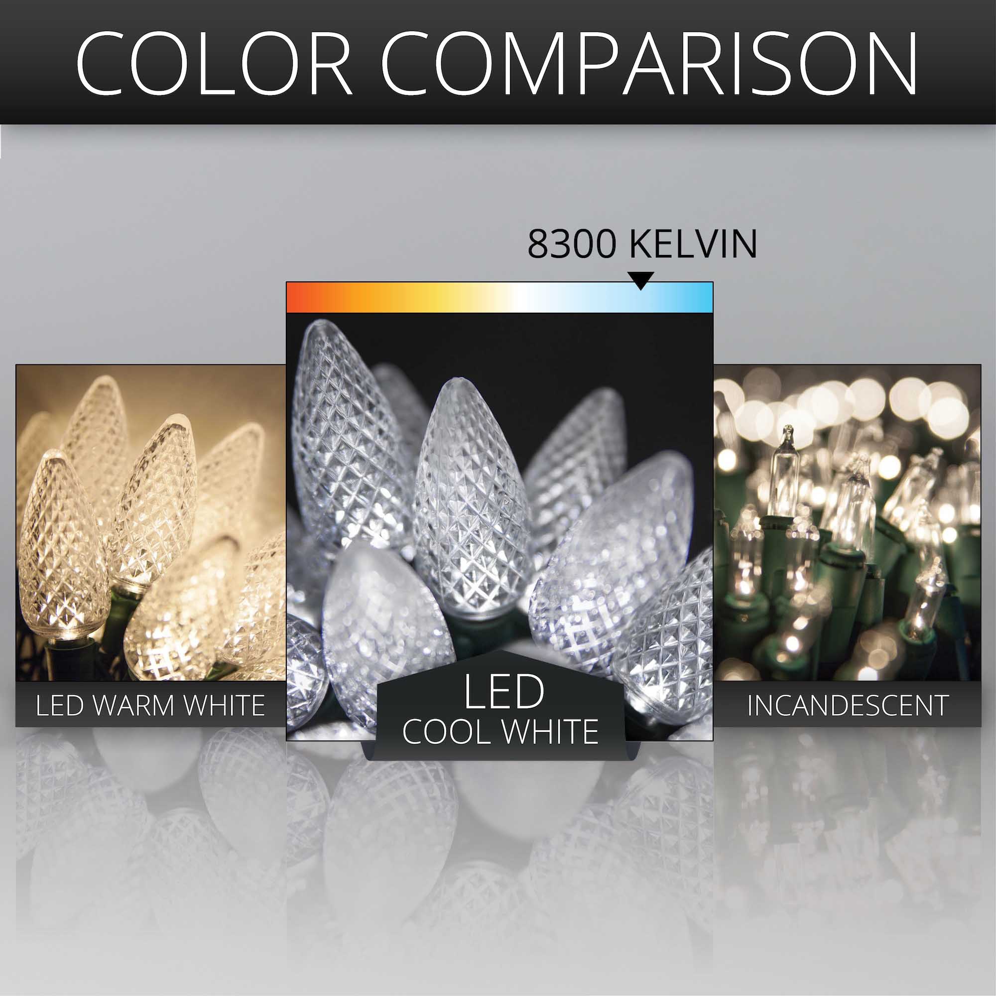 LED Christmas Lights - 25 C9 Cool White LED Christmas Lights, 8