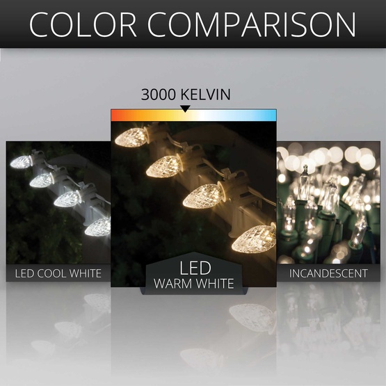 C7 Warm White OptiCore Commercial LED Christmas String Lights, 25 Lights, 25'