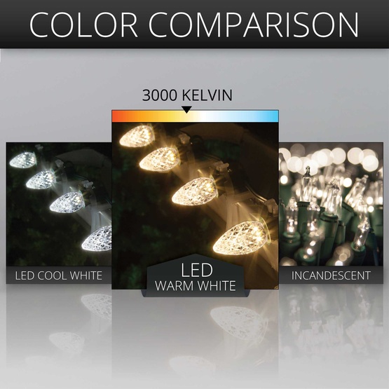 C7 Warm White OptiCore Commercial LED Christmas String Lights, 25 Lights, 25'