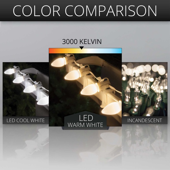 C7 Warm White Smooth OptiCore Commercial LED Christmas String Lights, 25 Lights, 25'