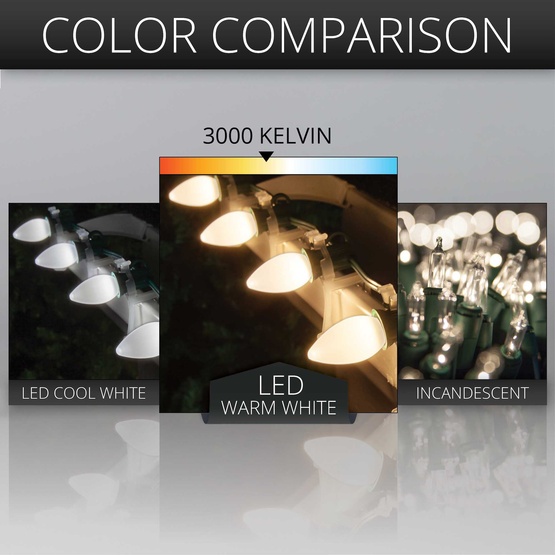 C7 Warm White Smooth OptiCore Commercial LED Christmas String Lights, 25 Lights, 25'