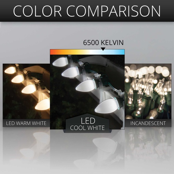 C7 Cool White Smooth OptiCore Commercial LED Christmas String Lights, 25 Lights, 25'