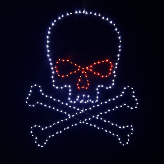 36" Skull and Crossbones, Pure White and Red LED Lights