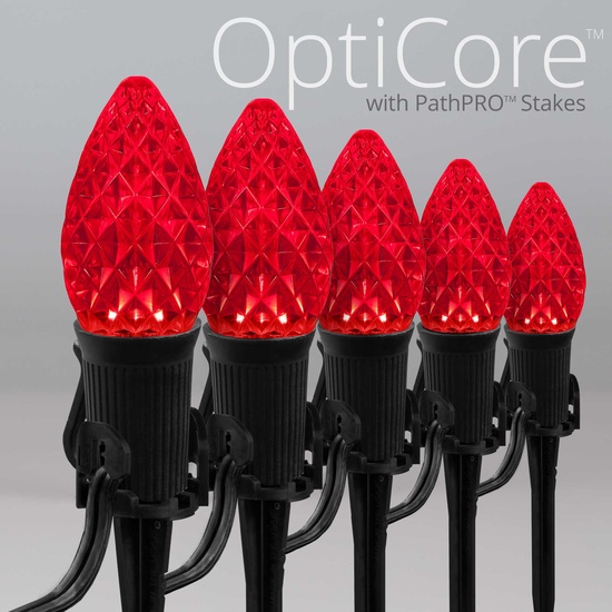 C7 Red OptiCore LED Halloween Pathway Lights, 25 Lights, 25', 5 Inch PathPRO Stakes