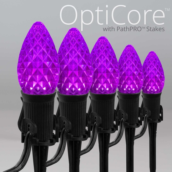 C7 Purple OptiCore LED Halloween Pathway Lights, 25 Lights, 25', 5 Inch PathPRO Stakes