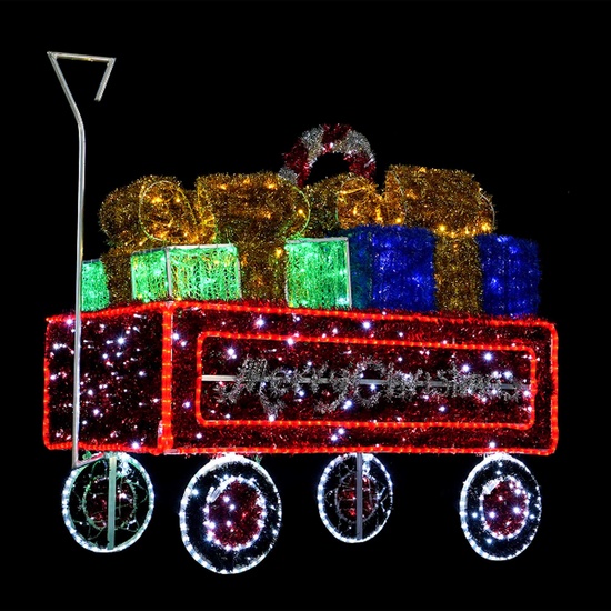 4.5' Red Cart with Presents and Candy Cane