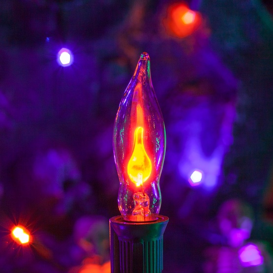 C7 Flicker Flame Clear Halloween Light Bulbs, Pack of 2