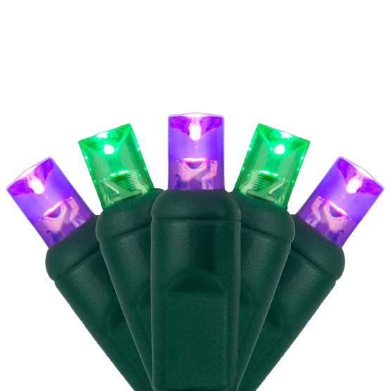50 5mm Purple, Green LED Halloween Lights, 6" Spacing