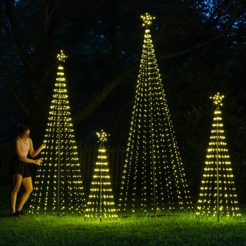 Warm White LED Animated Outdoor Lightshow Tree, Black Frame