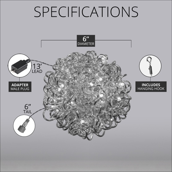 6" Warm White LED Moonlight Orb