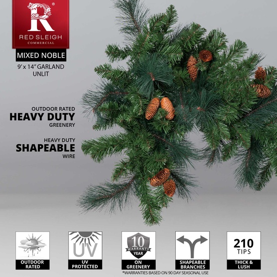 9' x 14" Mixed Noble Commercial Unlit Christmas Garland
