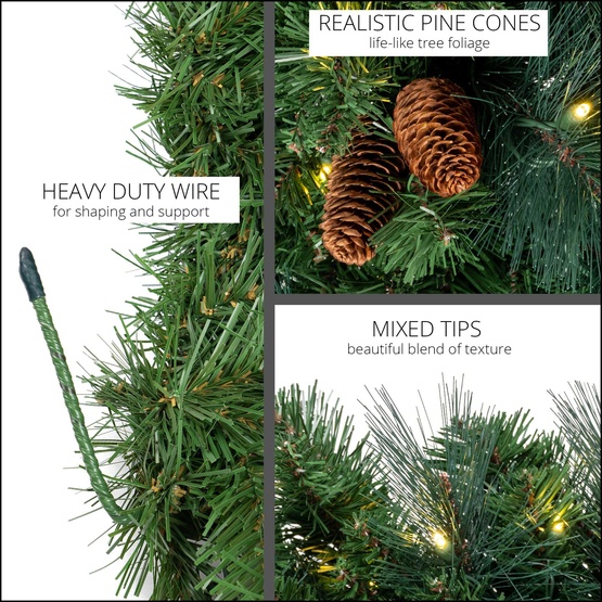 9' x 14" Mixed Noble Prelit Commercial LED Christmas Garland, 100 Warm White Lights