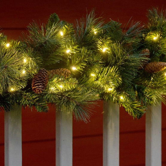 9' x 14" Mixed Noble Prelit Commercial LED Christmas Garland, 100 Warm White Lights