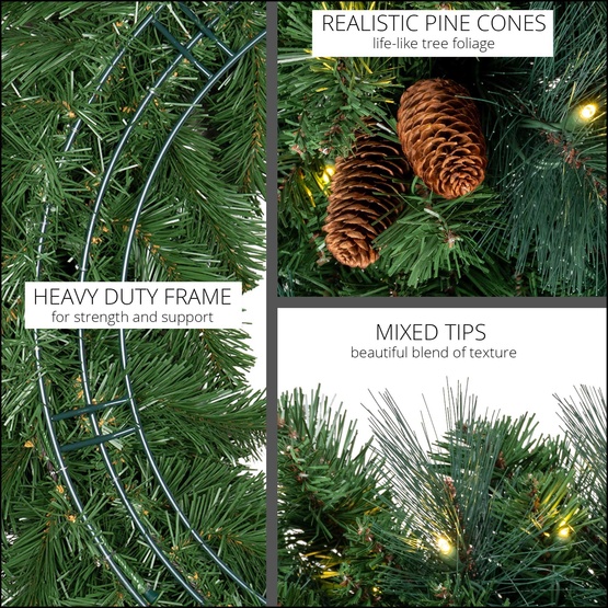 30" Pre-lit Commercial Mixed Noble LED Christmas Wreath, 50 Warm White Lights