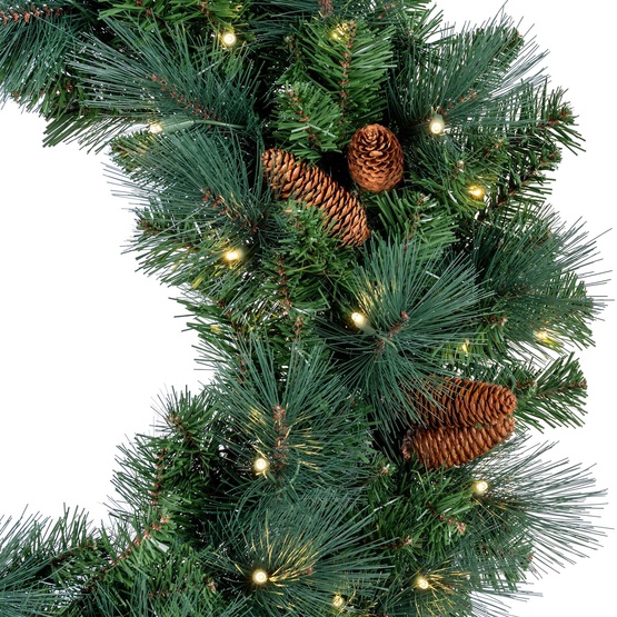 30" Pre-lit Commercial Mixed Noble LED Christmas Wreath, 50 Warm White Lights