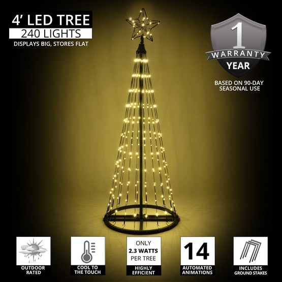 4' Warm White LED Animated Outdoor Lightshow Tree, Black Frame