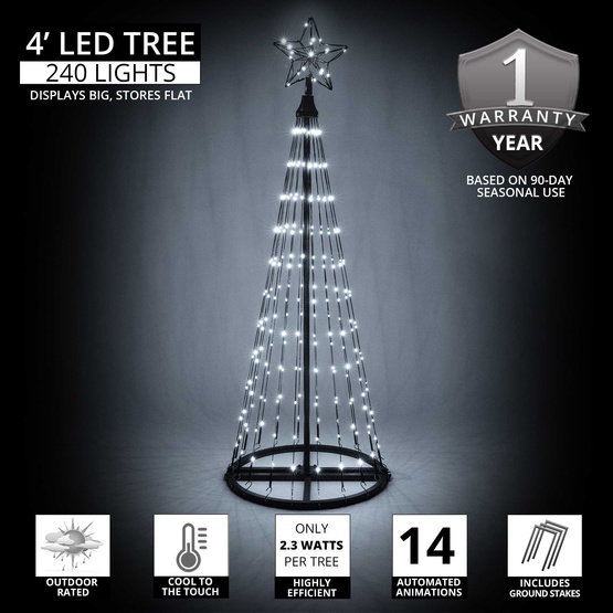 4' Cool White LED Animated Outdoor Lightshow Tree, Black Frame