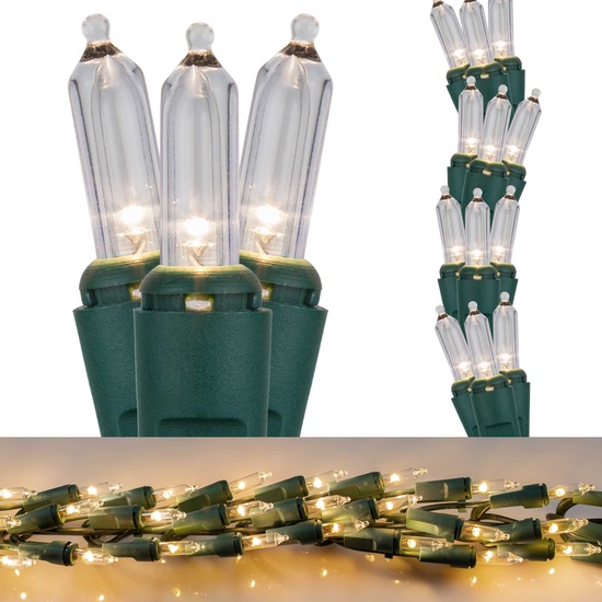 9' Garland Lights, 300 Warm White LED Lights, Green Wire