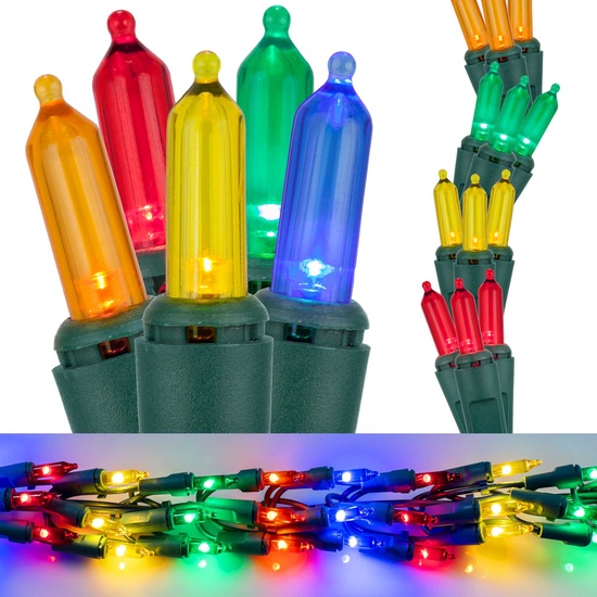 9' Garland Lights, 300 Multicolor LED Lights, Green Wire