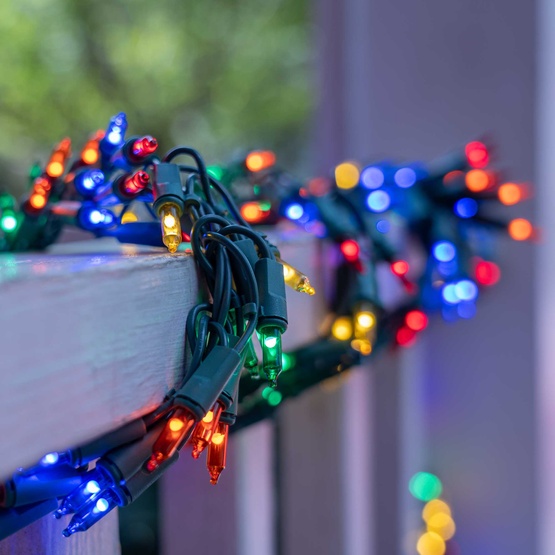 9' Garland Lights, 300 Multicolor LED Lights, Green Wire