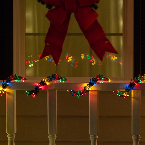 9' Garland Lights, 300 Multicolor LED Lights, Green Wire