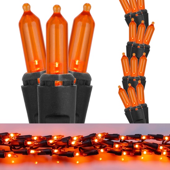 Garland Lights, 300 Orange LED Halloween Lights, Black Wire