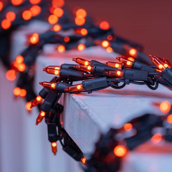 Garland Lights, 300 Orange LED Halloween Lights, Black Wire