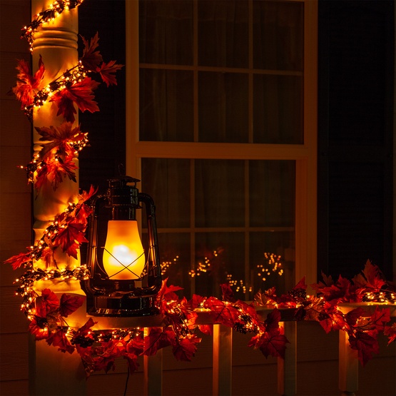 Garland Lights, 300 Orange LED Halloween Lights, Black Wire