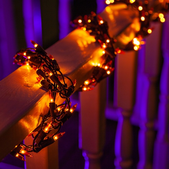 Garland Lights, 300 Orange LED Halloween Lights, Black Wire