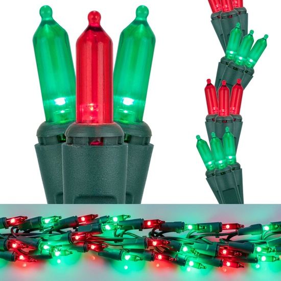 9' Garland Lights, 300 Red/Green LED Lights, Green Wire