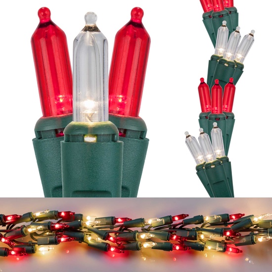 9' Garland Lights, 300 Red/Warm White LED Lights, Green Wire