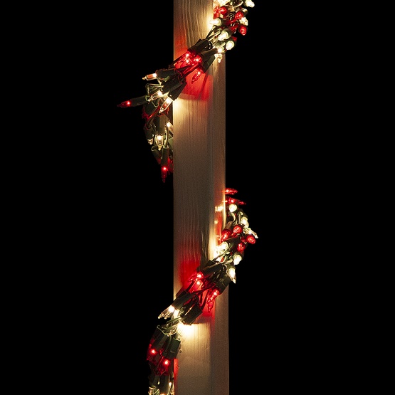 9' Garland Lights, 300 Red/Warm White LED Lights, Green Wire