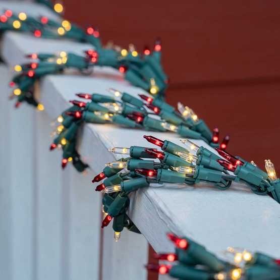 9' Garland Lights, 300 Red/Warm White LED Lights, Green Wire