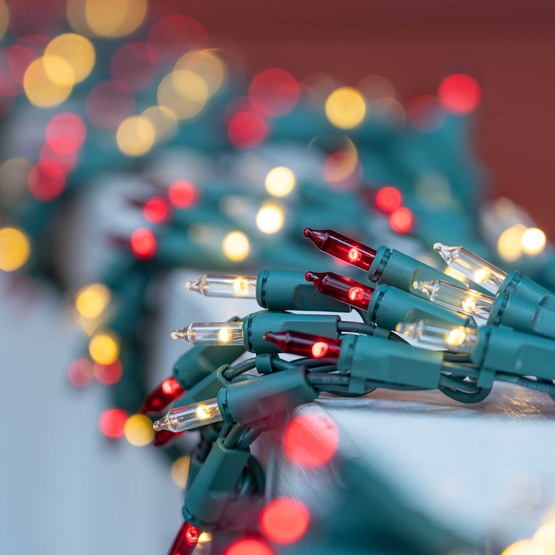 9' Garland Lights, 300 Red/Warm White LED Lights, Green Wire