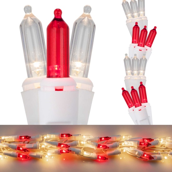 18' Garland Lights, 600 Red/Warm White LED Lights, White Wire