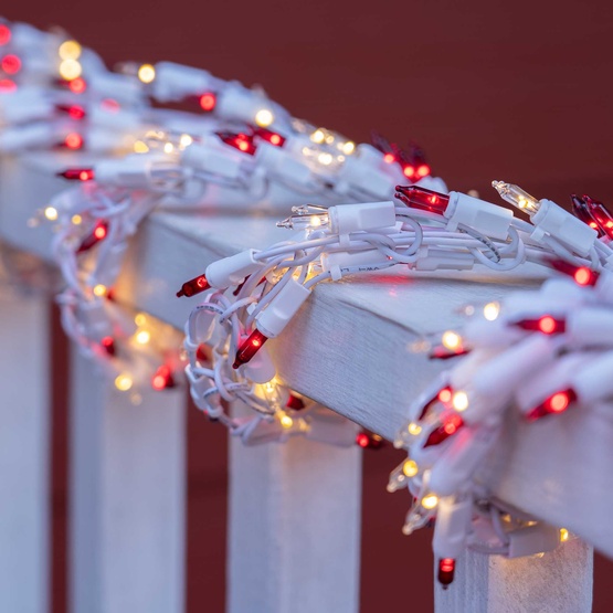 18' Garland Lights, 600 Red/Warm White LED Lights, White Wire