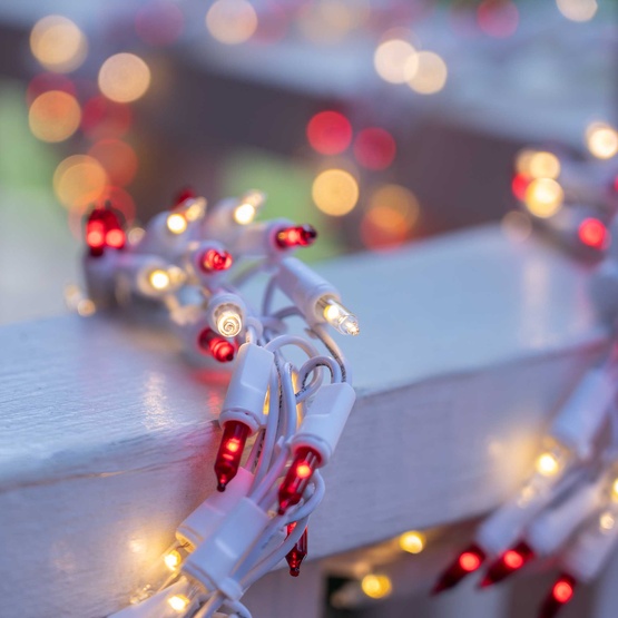 18' Garland Lights, 600 Red/Warm White LED Lights, White Wire