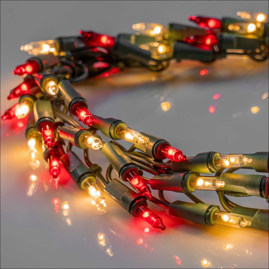 9' LED Garland Lights, 300 Red/Warm White Lights, Green Wire