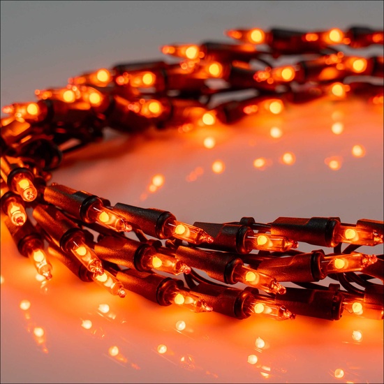 9' Halloween LED Garland Lights, 300 Orange Lights, Black Wire