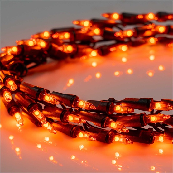 9' Halloween LED Garland Lights, 300 Orange Lights, Black Wire