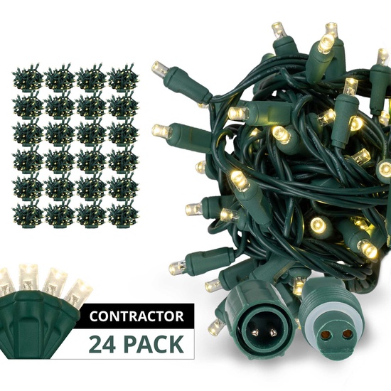 WeatherPro TM Water-Tight Commercial 50 5mm Warm White LED Christmas Lights, 4" Spacing, Contractor Pack