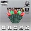 50 5mm Red, Green SoftTwinkle LED Christmas Lights, 4" Spacing