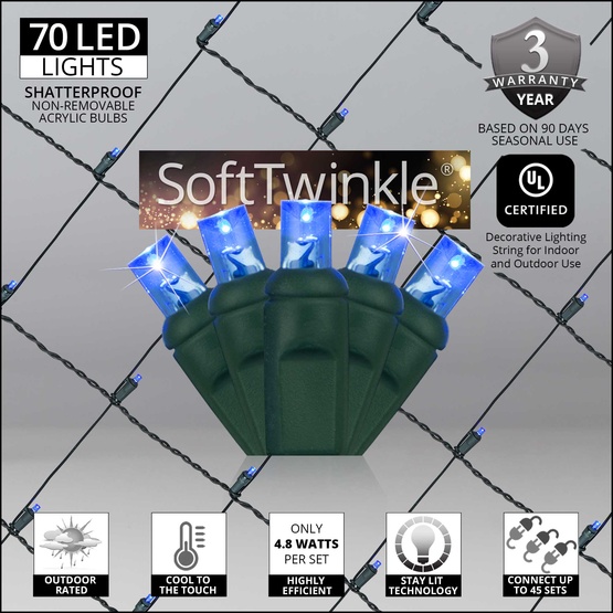 5mm 4' x 6' Blue SoftTwinkle LED Net Lights, Green Wire
